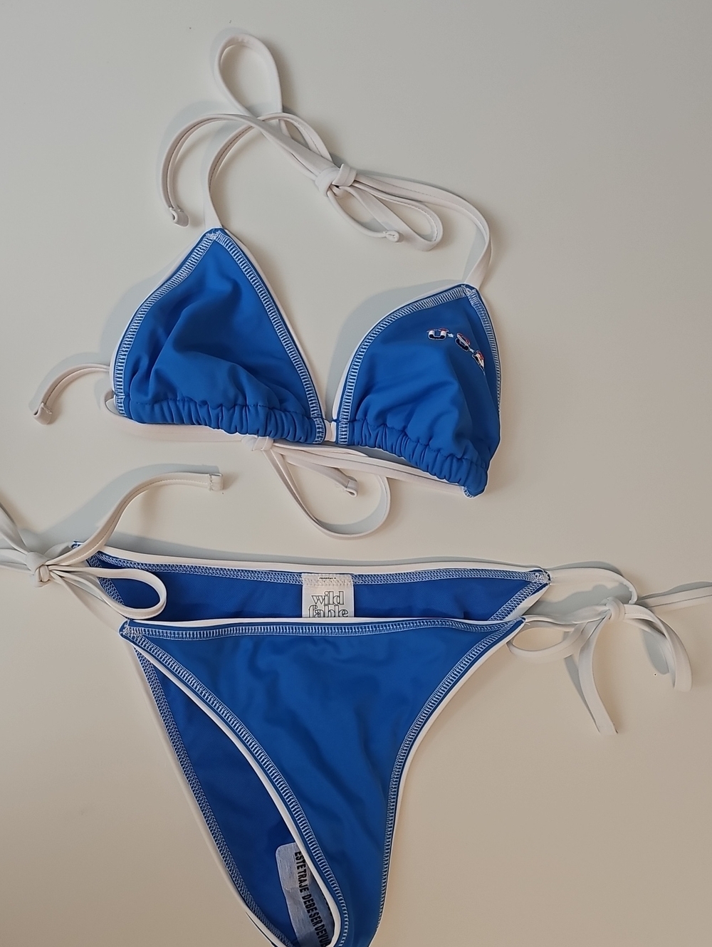 Wild Fable Women's XS Blue Triangle Bikini with White Trim & USA Embroidery